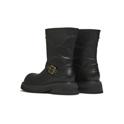 天美意2025冬新款商场同款圆头粗跟复古长靴女骑士靴BM352DZ5