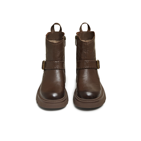 天美意2025冬新款商场同款简约时装靴休闲通勤女皮靴BK062DZ5