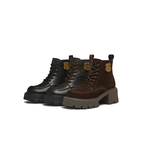 天美意2025冬新款商场同款粗跟复古英伦风短靴女马丁靴CMJ45DD5