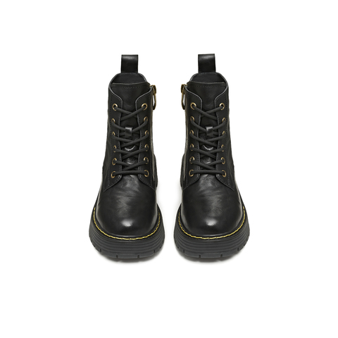 天美意2025冬新款圆头复古纯色系带户外运动女马丁靴KDX22DD5