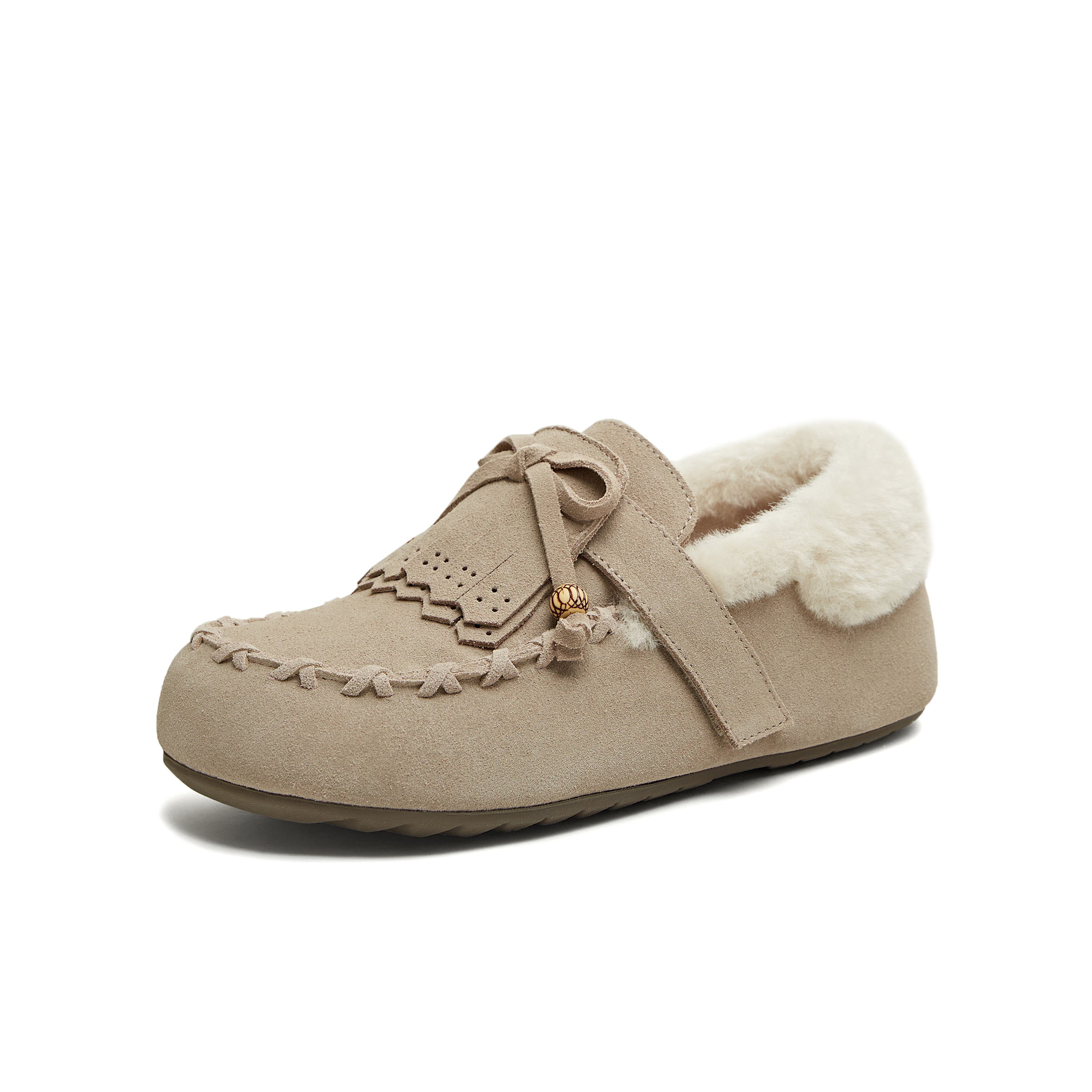 天美意2025冬新款商场同款厚底舒适保暖毛绒女乐福鞋BM161DA5