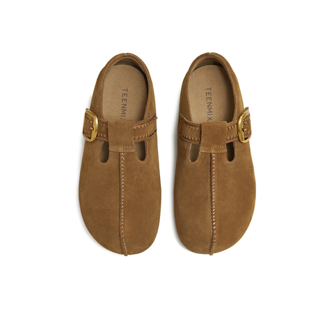 天美意2025秋新款平跟复古懒人一脚蹬勃肯鞋深口女单鞋KK084CA5