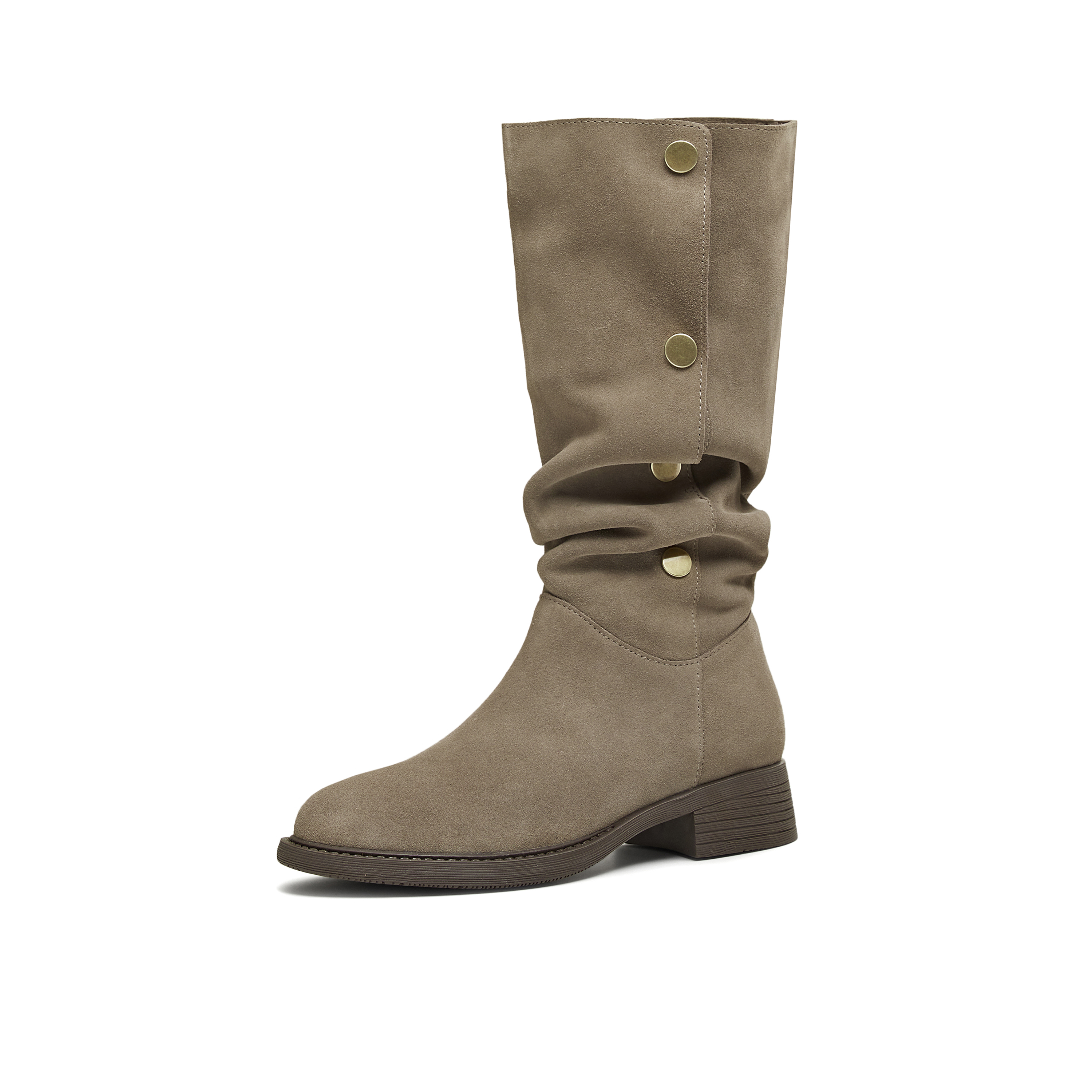 天美意2025冬新款复古美拉德百搭日常显瘦长靴女西部靴KXZ23DG5