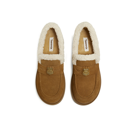 天美意2025冬新款厚底保暖英伦复古小皮鞋乐福鞋女皮鞋CNG35DM5