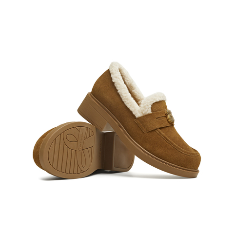 天美意2025冬新款厚底保暖英伦复古小皮鞋乐福鞋女皮鞋CNG35DM5