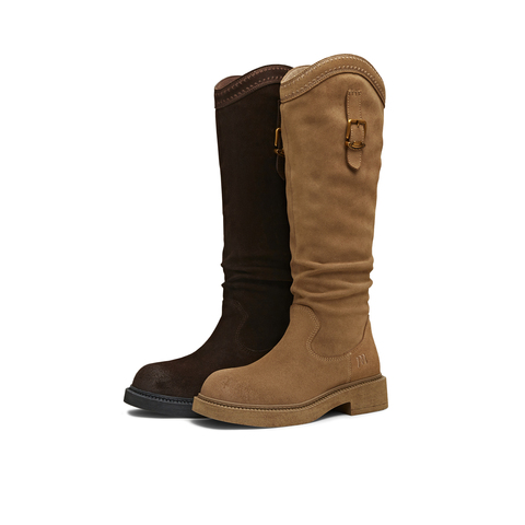 天美意2025冬新款厚底潮流复古长筒靴显瘦百搭女西部靴CD581DG5