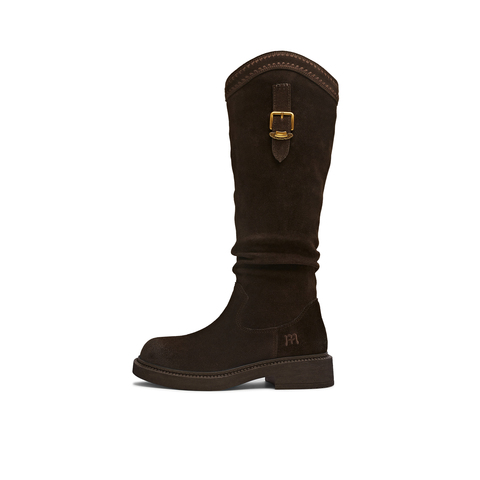 天美意2025冬新款厚底潮流复古长筒靴显瘦百搭女西部靴CD581DG5