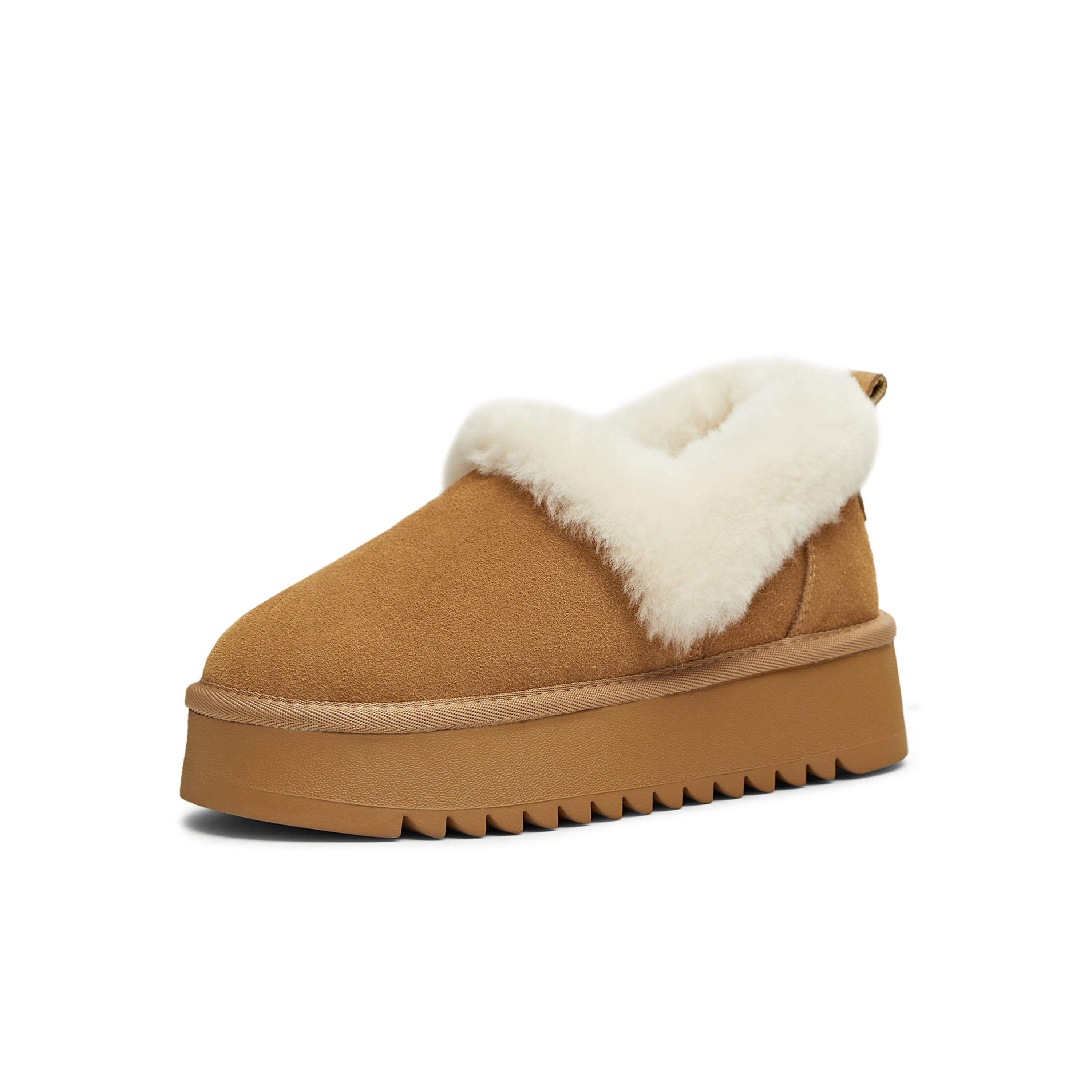 天美意2025冬新款毛绒短靴保暖厚底复古纯色女雪地靴KXD40DM5