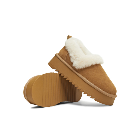 天美意2025冬新款毛绒短靴保暖厚底复古纯色女雪地靴KXD40DM5