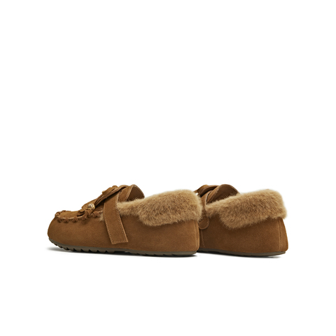 天美意2025冬新款商场同款厚底舒适保暖毛绒女乐福鞋BM161DA5