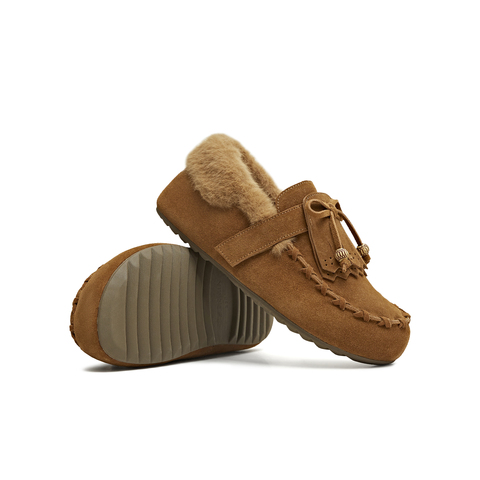 天美意2025冬新款商场同款厚底舒适保暖毛绒女乐福鞋BM161DA5