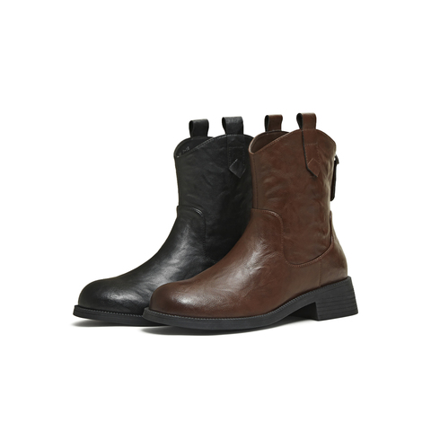 天美意2025冬新款厚底OL通勤简约短靴女时装靴CCH41DD5