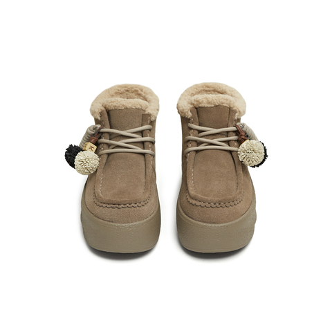 天美意2025冬新款保暖短靴复古挂饰纯色厚底女雪地靴KXD62DM5