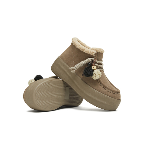 天美意2025冬新款保暖短靴复古挂饰纯色厚底女雪地靴KXD62DM5