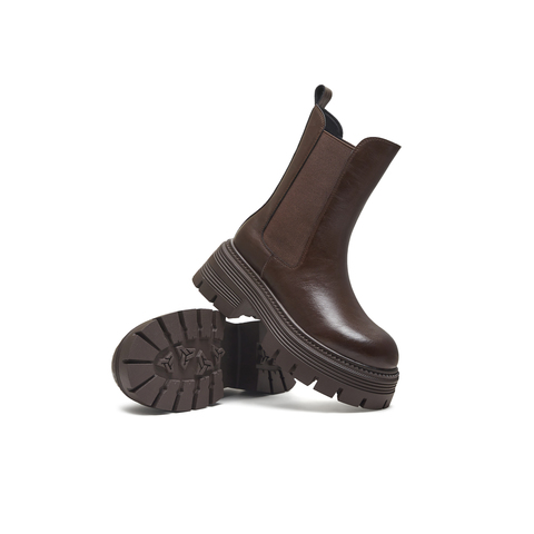 天美意2025冬新款厚底百搭短靴套脚潮流女切尔西靴KQX17DZ5