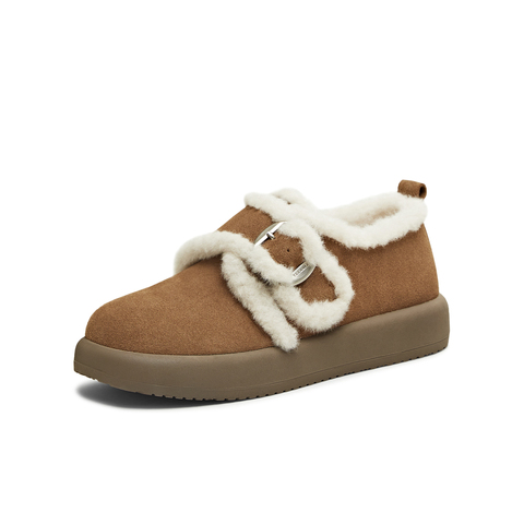 天美意2025冬新款毛绒保暖潮流复古纯色圆头女勃肯鞋KMZ27DM5