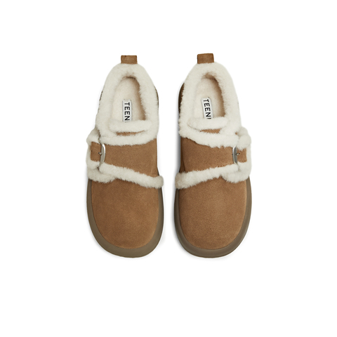 天美意2025冬新款毛绒保暖潮流复古纯色圆头女勃肯鞋KMZ27DM5