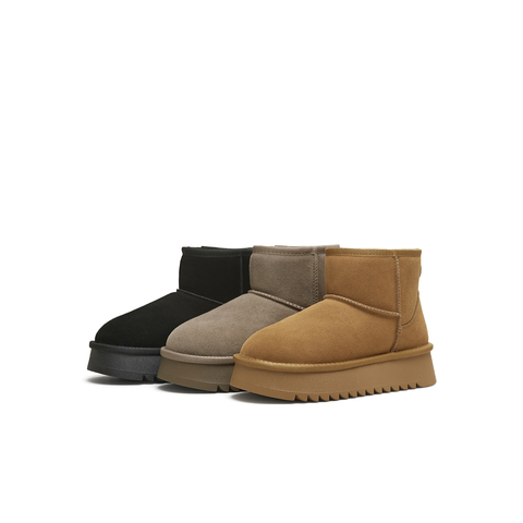 天美意2025冬新款保暖舒适毛绒短靴百搭复古女雪地靴KXD37DD5