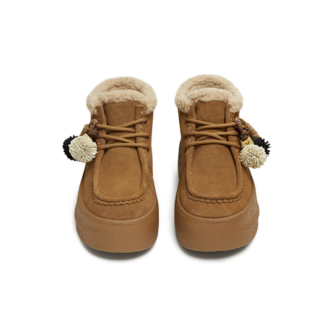 天美意2025冬新款保暖短靴复古挂饰纯色厚底女雪地靴KXD62DM5