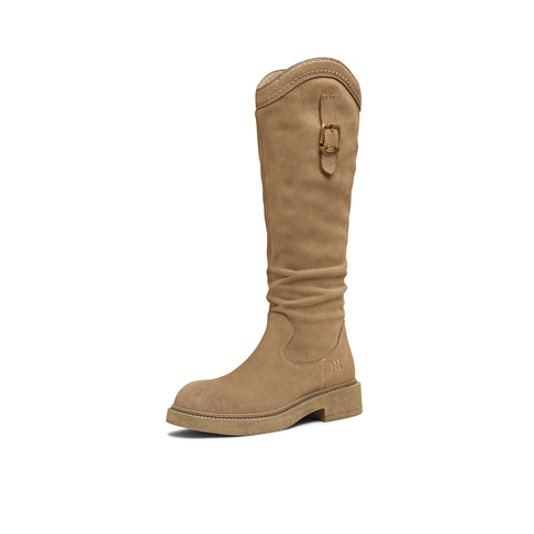 天美意2025冬新款厚底潮流复古长筒靴显瘦百搭女西部靴CD581DG5