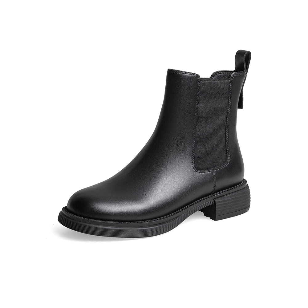 天美意2025冬商场同款复古切尔西靴女皮短靴BE091DD5