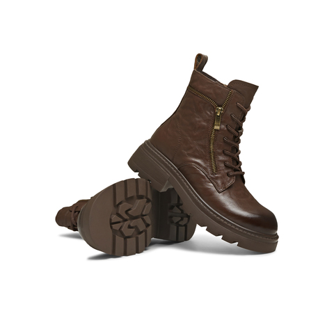 天美意2025冬新款圆头复古纯色系带通勤上班女马丁靴KDX27DD5