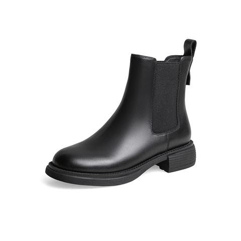 天美意2025冬商场同款复古切尔西靴女皮短靴BE091DD5