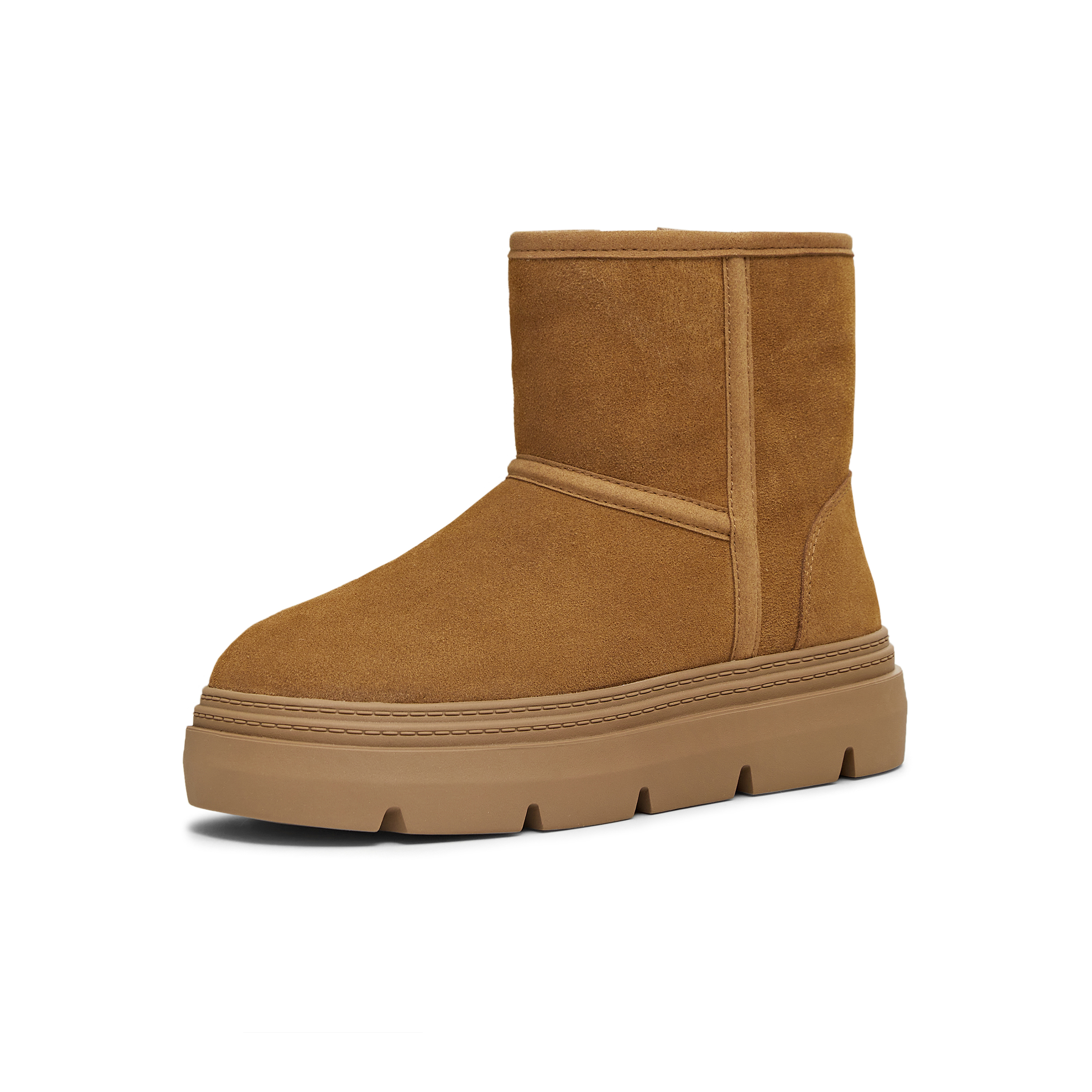 天美意2025冬新款纯色复古厚底一脚蹬舒适短靴女雪地靴BK423DD5