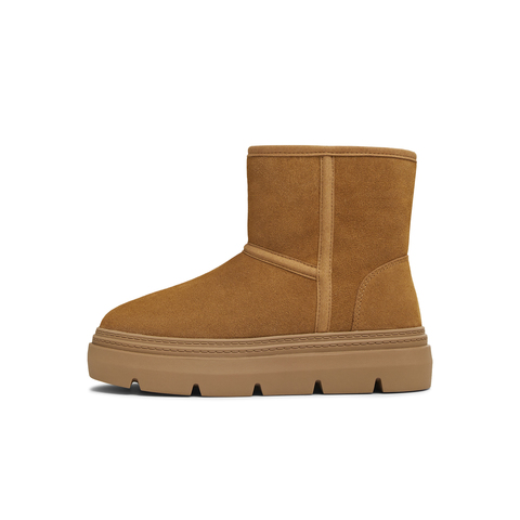 天美意2025冬新款纯色复古厚底一脚蹬舒适短靴女雪地靴BK423DD5