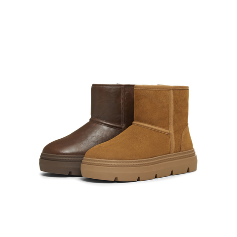 天美意2025冬新款纯色复古厚底一脚蹬舒适短靴女雪地靴BK423DD5