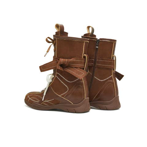 天美意2025秋新款小众德训拳击靴复古中筒短靴女高帮靴KC004CZ5