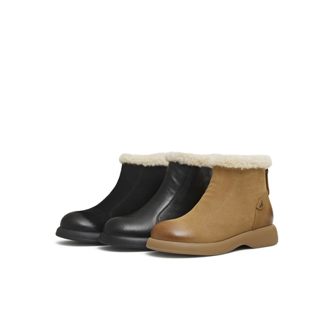 天美意2025冬新款百搭靴子短靴复古纯色保暖女时装靴KNZ20DD5