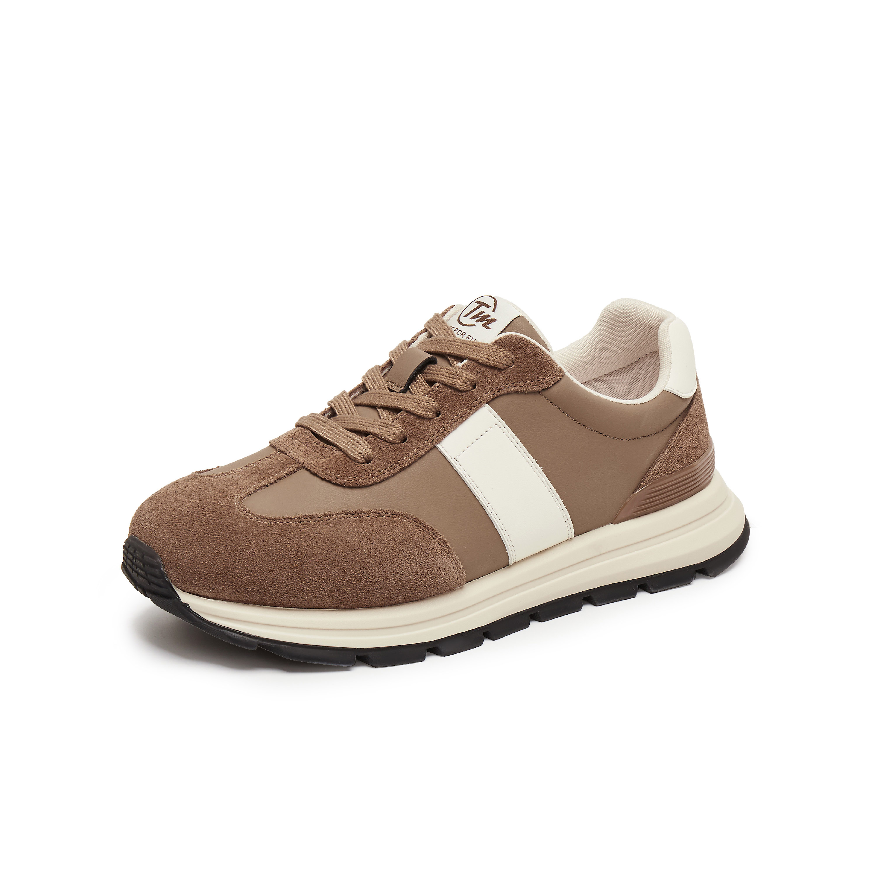 天美意2025秋新款休闲系带厚底拼色复古百搭男阿甘鞋AGX62CM5