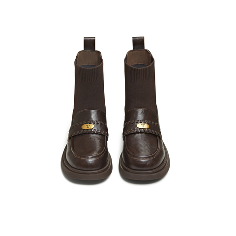 天美意2025冬新款厚底百搭短靴一脚蹬显瘦百搭女袜套靴KFZ05DD5