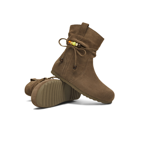 天美意2025冬新款内增高复古百搭户外堆堆靴女西部靴KXZ18DZ5