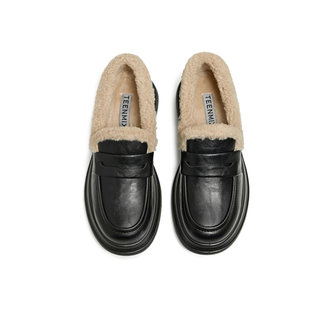 天美意2025冬新款厚底百搭纯色jk风小个子女乐福鞋KE079DM5