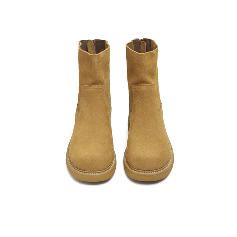 天美意2025冬新款纯色复古百搭后拉链短靴显瘦女时装靴KNZ13DD5