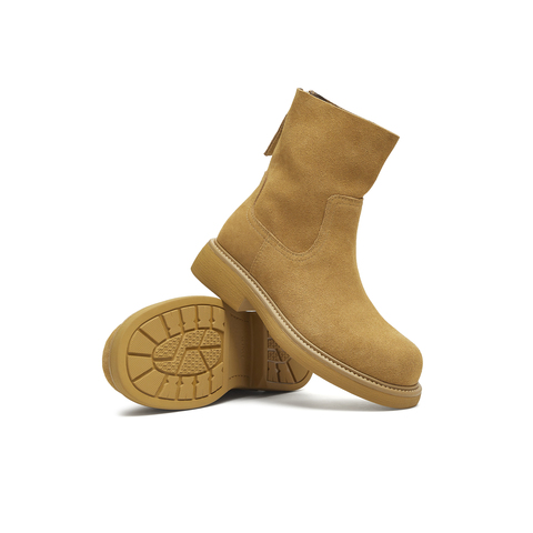 天美意2025冬新款纯色复古百搭后拉链短靴显瘦女时装靴KNZ13DD5