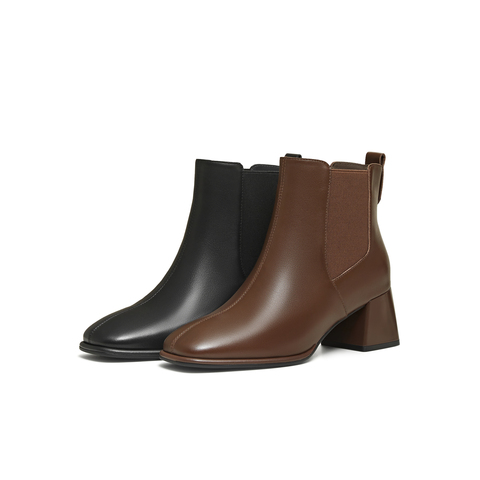 天美意2025冬新款粗跟经典简约百搭短靴女时装靴KNZ29DD5