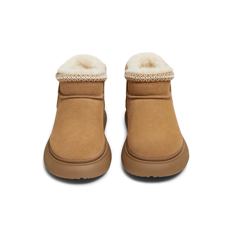 天美意2025冬新款保暖短靴复古一脚蹬毛绒舒适女雪地靴KXD46DD5