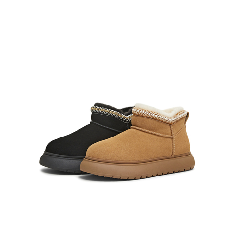 天美意2025冬新款保暖短靴复古一脚蹬毛绒舒适女雪地靴KXD46DD5