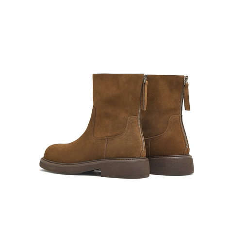 天美意2025冬新款纯色复古百搭后拉链短靴显瘦女时装靴KNZ13DD5