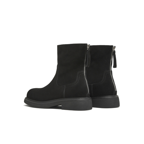 天美意2025冬新款纯色复古百搭后拉链短靴显瘦女时装靴KNZ13DD5