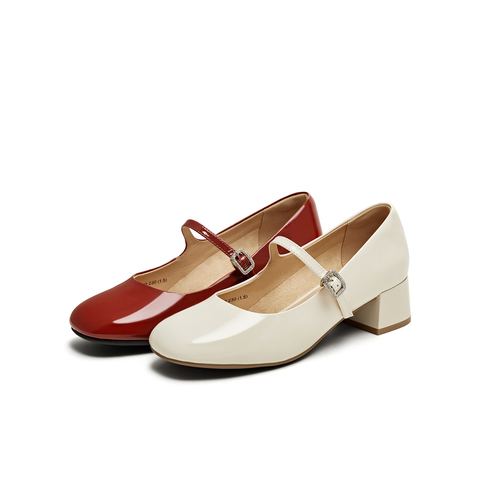 天美意2025秋新款中跟皮鞋法式单鞋气质百搭女玛丽珍鞋KM079CQ5