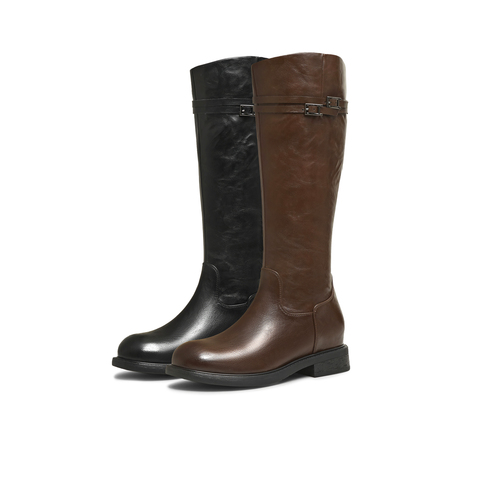 天美意2025冬新款厚底英伦百搭显瘦长靴骑士靴时装女靴KQZ17DG5