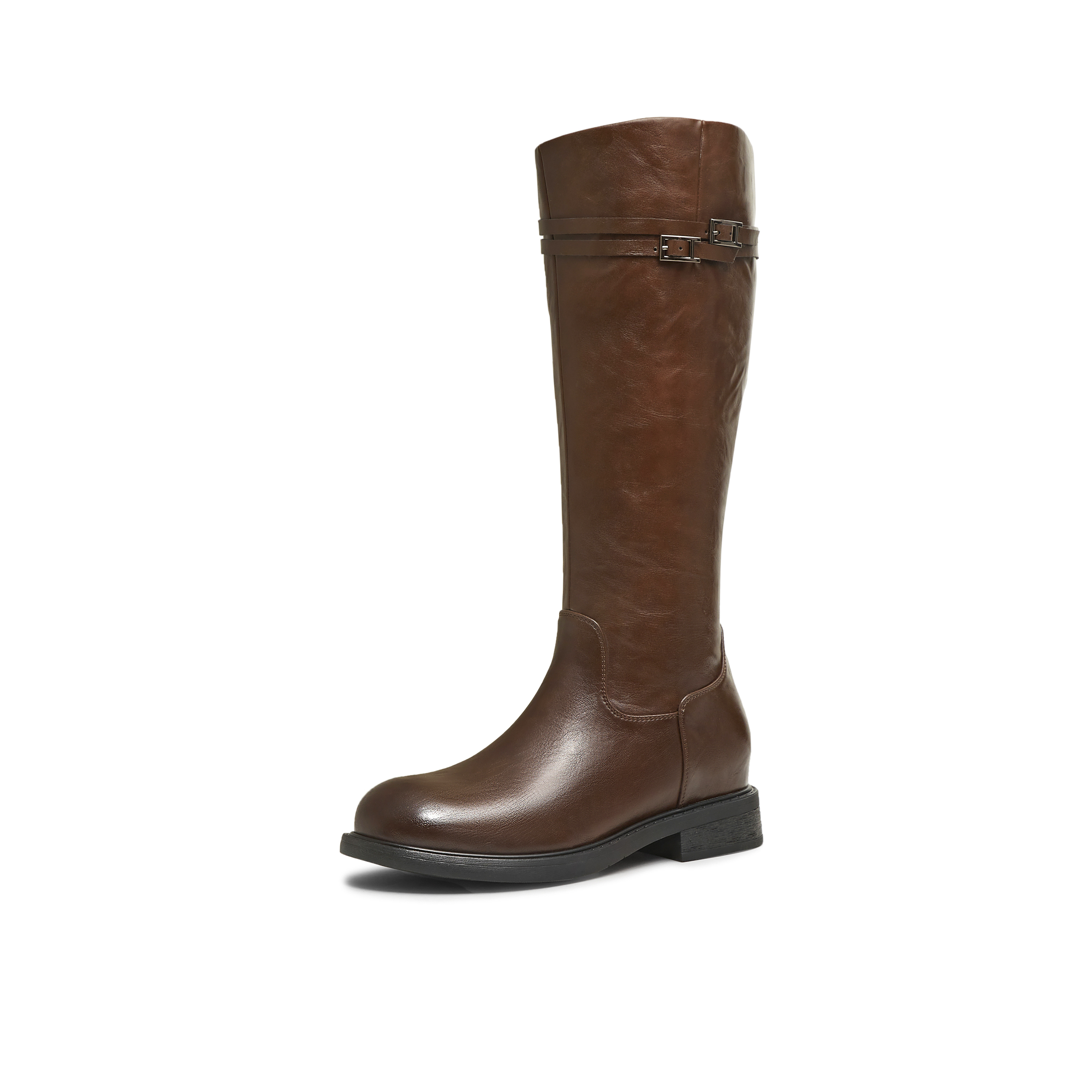 天美意2025冬新款厚底英伦百搭显瘦长靴骑士靴时装女靴KQZ17DG5