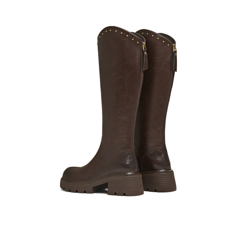 天美意2025冬新款直筒显瘦百搭厚底潮流纯色女骑士靴BM031DG5