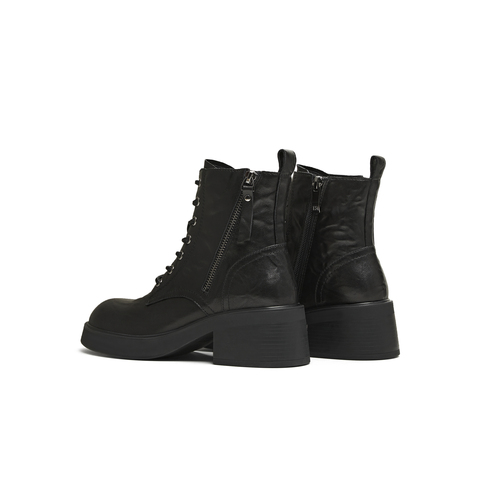 天美意2025冬新款粗跟复古英伦风短靴百搭休闲女马丁靴KDX26DD5