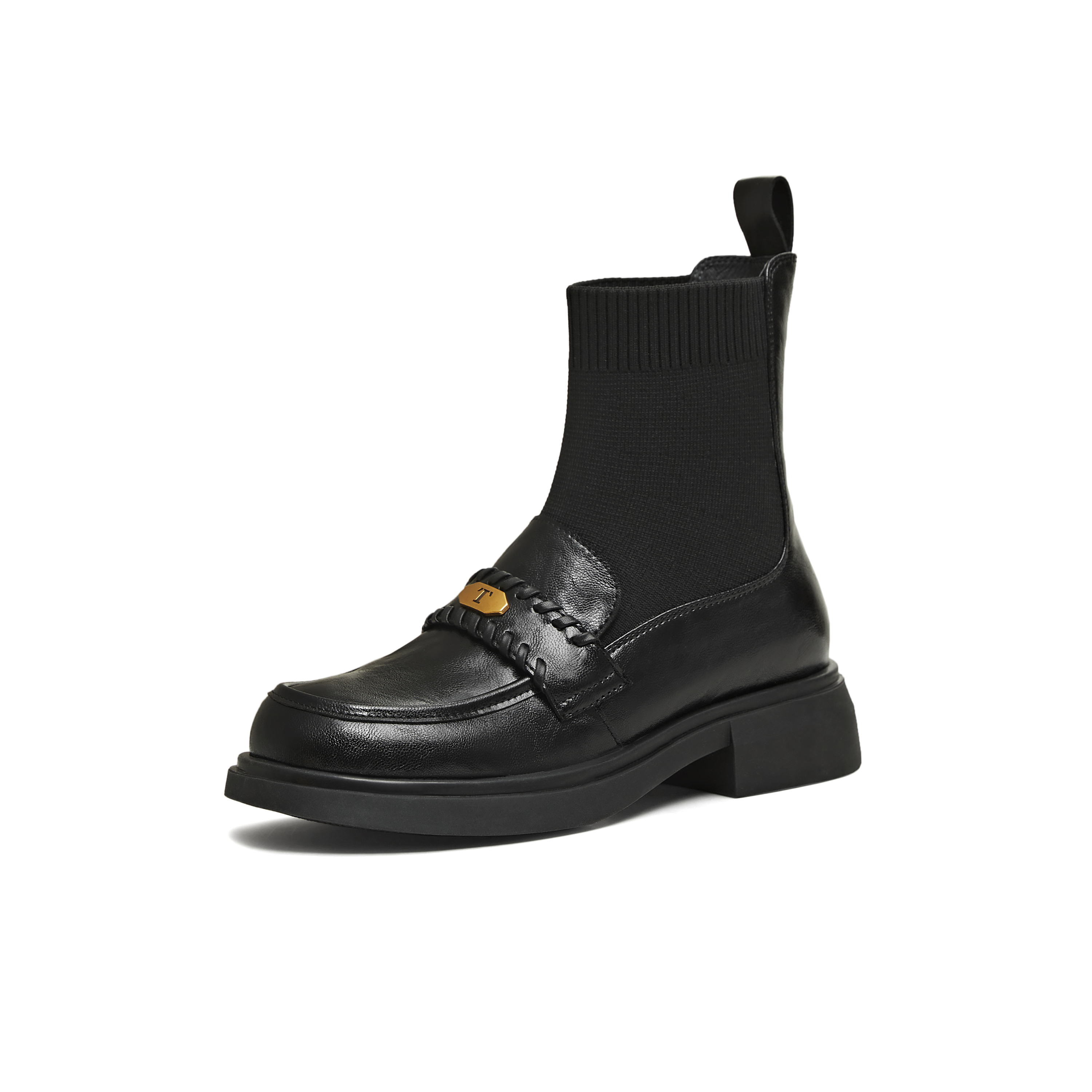 天美意2025冬新款厚底百搭短靴一脚蹬显瘦百搭女袜套靴KFZ05DD5