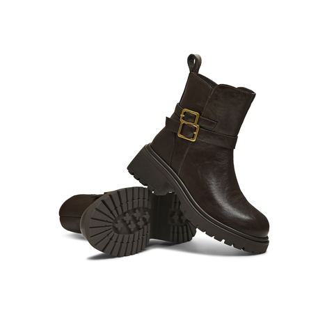 天美意2025冬新款厚底百搭靴子潮流复古通勤女时装靴KNZ22DZ5